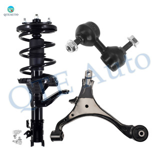 Set of 3 Front Left Lower Control Arm-Sway Bar Link-Quick Complete Strut-Coil Spring Assembly For 2005 2006 Honda CR-V