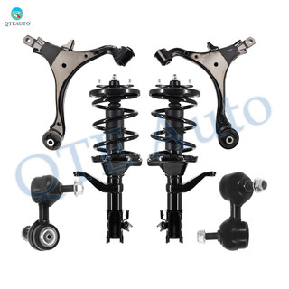 Set of 6 Front Lower Control Arm-Sway Bar Link-Quick Complete Strut-Coil Spring Assembly For 2005 2006 Honda CR-V