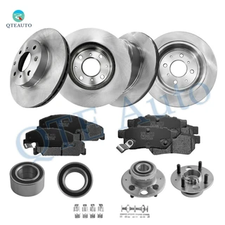 Set of 16 Front 239mm Brake Disc Rotors-Ceramic Brake Pad Kit-Wheel Bearing-Rear 238mm Brake Disc Rotors-7443-D564 Ceramic Brake Pad Kit-Wheel Hub Bearing Assembly For 1992 Honda Civic