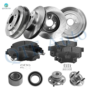 Set of 16 Front 262mm Brake Disc Rotors-Wheel Bearing-Ceramic Brake Pad Kit-Rear 246mm Brake Drum-Wheel Bearing-Ceramic Brake Pad Kit For 2002 2003 2005 Honda Civic