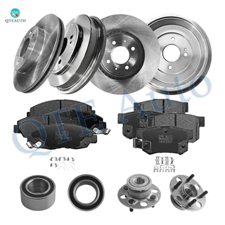 Set of 16 Front 261.5mm Brake Disc Rotors-Wheel Bearing-Ceramic Brake Pad Kit-Rear 246mm Brake Drum-Wheel Bearing-Ceramic Brake Pad Kit For 2002 2003 2005 Honda Civic