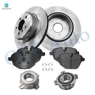 Set of 8 Rear 330mm Brake Disc Rotors-Wheel Hub Bearing Assembly-Ceramic Brake Pad Kit For 2011 2012 BMW 528i
