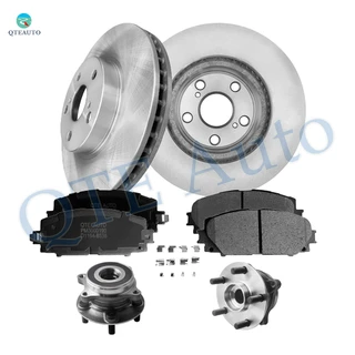 Set of 8 Front 255mm Brake Disc Rotors-Wheel Hub Bearing Assembly-Ceramic Brake Pad Kit For 2012-2015 Toyota Prius Plug-IN