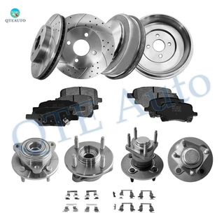 Set of 12 Front 256mm Brake Disc Rotors-Ceramic Brake Pad Kit-Wheel Hub Bearing Assembly-Rear 271mm Brake Drum-Ceramic Brake Pad Kit-Wheel Hub Bearing Assembly For 2008 Chevrolet Cobalt