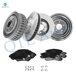 Set of 12 Front 278mm Brake Disc Rotors-Ceramic Brake Pad Kit-Rear 276.1mm Brake Drum-Ceramic Brake Pad Kit For 2002-2004 Pontiac Montana