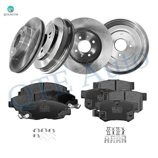 Set of 12 Front 261.5mm Brake Disc Rotors-Ceramic Brake Pad Kit-Rear 246mm Brake Drum-Ceramic Brake Pad Kit For 2002 2003 2005 Honda Civic
