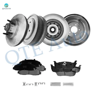Set of 12 Front 331mm Disc Brake Rotor and Hub Assembly-Ceramic Brake Pad Kit-Rear 323mm Brake Drum-Ceramic Brake Pad Kit For 2000 Ford F-150