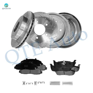 Set of 12 Front 307.85mm Drilled Slotted Brake Disc Rotors-Ceramic Brake Pad Kit-Rear 323mm Brake Drum-Ceramic Brake Pad Kit For 1999 2000 Ford F-150