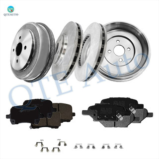 Set of 12 Front 296mm Brake Disc Rotors-Ceramic Brake Pad Kit-Rear 271mm Brake Drum-Ceramic Brake Pad Kit For 2007 Pontiac G5