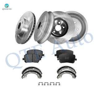 Set of 12 Front 275mm Brake Disc Rotors-Ceramic Brake Pad Kit-Rear 242mm Brake Drum-Ceramic Brake Pad Kit For 2003-2008 Toyota Corolla