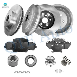 Set of 16 Front 275mm Brake Disc Rotors-Wheel Hub Bearing Assembly-Ceramic Brake Pad Kit-Rear 242mm Brake Drum-Wheel Bearing-Ceramic Brake Pad Kit For 2004-2006 Toyota Corolla