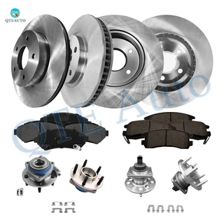 Set 16 Front 303mm Brake Disc Rotors-Wheel Bearing-Ceramic Brake Pad Kit-Rear 280.8mm Brake Disc Rotors-Wheel Hub Bearing Assembly-Ceramic Brake Pad Kit For 2000 2001 Buick Park Avenue