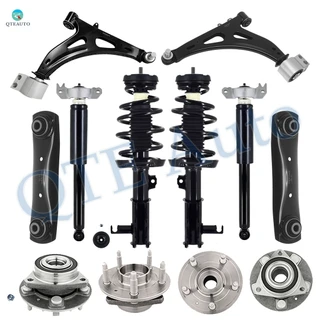 Set 12 Front Lower Control Arm Ball Joint-Wheel Hub Bearing-Quick Complete Strut-Coil Spring-Rear Lower Forward Control Arm-Wheel Hub Bearing-Complete Shock Absorber Kit For 2014-2017 Chevrolet Impala