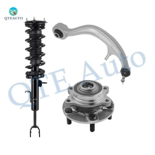 Set of 3 Front Left Lower Rearward Control Arm Ball Joint-Wheel Hub Bearing Assembly-Quick Complete Strut-Coil Spring Assembly For 2003-2007 Infiniti G35 w/ Sport Suspension