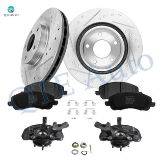 Set of 8 Front 294mm Drilled Slotted Brake Disc Rotors-Ceramic Brake Pad Kit-Suspension Knuckle Assembly For 2008-2012 Dodge Caliber