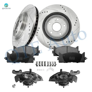 Set of 8 Front 296mm Drilled Slotted Brake Disc Rotors-Ceramic Brake Pad Kit-Suspension Knuckle Assembly For 2007-2012 Lexus ES350