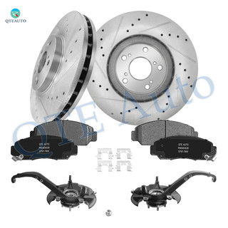 Set of 8 Front 300mm Drilled Slotted Brake Disc Rotors-Ceramic Brake Pad Kit-Suspension Knuckle Assembly For 2008-2012 Honda Accord