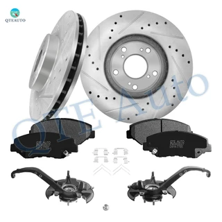 Set of 8 Front 282mm Drilled Slotted Brake Disc Rotors-Ceramic Brake Pad Kit-Suspension Knuckle Assembly For 2008-2012 Honda Accord