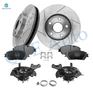 Set of 8 Front 275mm Drilled Slotted Brake Disc Rotors-Ceramic Brake Pad Kit-Suspension Knuckle Assembly For 2005 2006 Toyota Camry