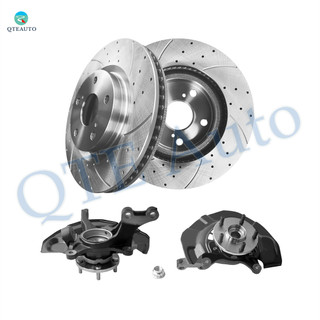 Set of 4 Front 296mm Drilled Slotted Brake Disc Rotors-Suspension Knuckle Assembly For 2007-2011 Toyota Camry