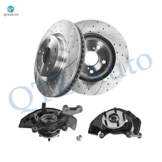 Set of 4 Front 296mm Suspension Knuckle Assembly-Drilled Slotted Brake Disc Rotors For 2007-2011 Toyota Camry