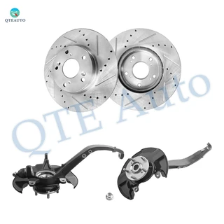 Set of 4 Front 282mm Suspension Knuckle Assembly-Drilled Slotted Brake Disc Rotors For 2008-2012 Honda Accord