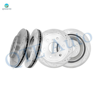 Set of 4 Front 330mm-Rear 345mm Drilled Slotted Disc Brake Rotors For 2015-2020 Cadillac Escalade ESV, Automotive Replacement Brake Rotors