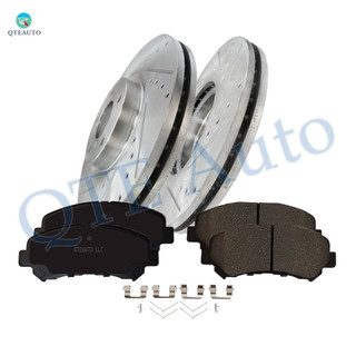 Set of 6 Front Drilled Slotted Disc Brake Rotors-Ceramic Brake Pad kit For 2009-2014 2016-2018 Nissan Maxima