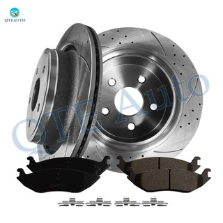 Set of 6 Rear 352mm Drilled Slotted Disc Brake Rotors-Ceramic Brake Pad kit For 2004-2009 Dodge Durango