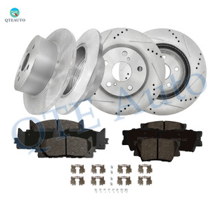 Set of 12 Front-Rear Drilled Slotted Disc Brake Rotors-Ceramic Brake Pad kit For 2007-2011 Toyota Camry
