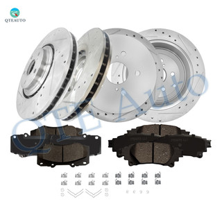 Set of 12 Front-Rear Drilled Slotted Disc Brake Rotors-Ceramic Brake Pad kit For 2014-2019 Toyota Highlander