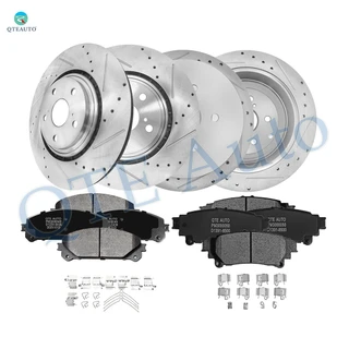 Set of 12 Front 328mm-Rear 309mm Drilled Slotted Disc Brake Rotors-Ceramic Brake Pad kit For 2014-2019 Toyota Highlander