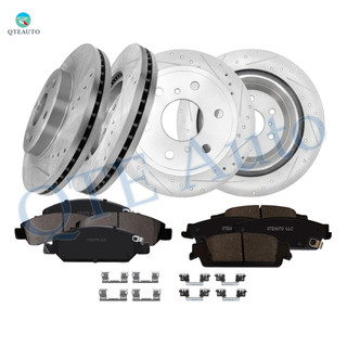 Set of 12 Front-Rear Drilled Slotted Disc Brake Rotors-Ceramic Brake Pad kit For 2015-2020 Cadillac Escalade ESV