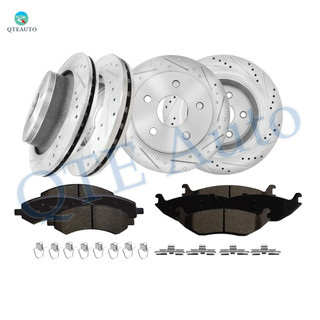 Set of 12 Front-Rear Drilled Slotted Disc Brake Rotors-Ceramic Brake Pad kit For 2006-2010 Dodge Ram 1500