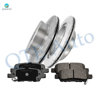 Set of 6 Rear Drilled Slotted Disc Brake Rotors-Ceramic Brake Pad kit For 2008 2009 Infiniti FX35