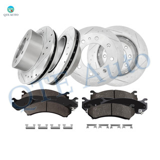 Set of 12 Front 325mm-Rear 330mm Drilled Slotted Disc Brake Rotors-Ceramic Brake Pad kit For 2006-2010 GMC Sierra 2500 HD