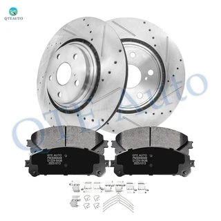 Set of 6 Front 328mm Drilled Slotted Disc Brake Rotors-Ceramic Brake Pad kit For 2008-2019 Toyota Highlander