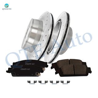 Set of 6 Rear 345mm Drilled Slotted Disc Brake Rotors-Ceramic Brake Pad kit For 2014-2018 GMC Sierra 1500