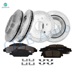 Set of 12 Front 330mm-Rear 345mm Drilled Slotted Disc Brake Rotors-Ceramic Brake Pad kit For 2019 GMC Sierra 1500 Limited
