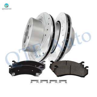 Set of 6 Rear Drilled Slotted Disc Brake Rotors-Ceramic Brake Pad kit For 2007-2010 GMC Sierra 3500 HD