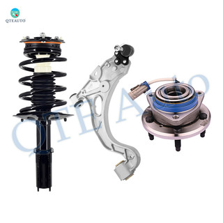 Set of 3 Front Left Lower Control Arm Ball Joint-Wheel Hub Bearing Assembly-Quick Complete Strut-Coil Spring Assembly For 2000 2001 Cadillac Deville