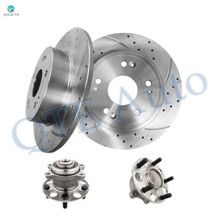 Set of 4 Rear 282mm Drilled Slotted Disc Brake Rotors-Wheel Hub Bearing Assembly For 2005-2007 Honda Accord Hybrid
