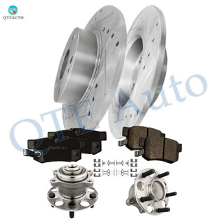 Set of 8 Rear Drilled Slotted Brake Disc Rotors-Wheel Hub Bearing Assembly-Ceramic Brake Pad Kit For 2005-2007 Honda Accord