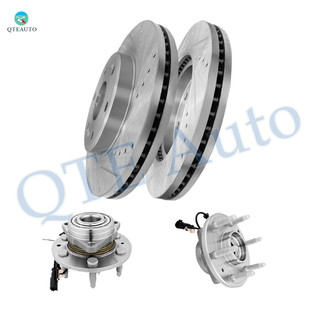 Set of 4 Front Drilled Slotted Brake Disc Rotors-Wheel Hub Bearing Assembly For 2019 Chevrolet Silverado 1500 LD