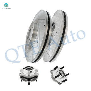 Set of 4 Front Drilled Slotted Brake Disc Rotors-Wheel Hub Bearing Assembly For  2009-2014 2016-2021 Nissan Maxima