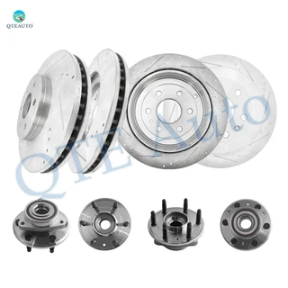 Set of 8 Front 324.8 mm-Rear 331 mm Drilled Slotted Disc Brake Rotors-Wheel Hub Bearing Assembly For 2007-2016 GMC Acadia