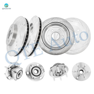 Set of 8 Front 324.8 mm-Rear 331 mm Drilled Slotted Brake Disc Rotors-Wheel Hub Bearing Assembly For 2017 GMC Acadia Limited