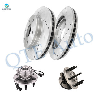 Set of 4 Front 331mm Drilled Slotted Brake Disc Rotors-Wheel Hub Bearing Assembly For 2003-2008 Chevrolet Express 1500