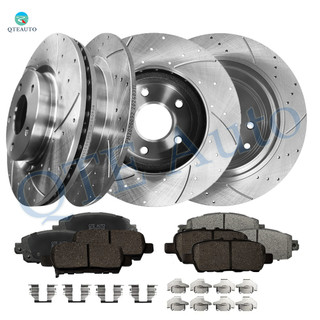 Set of 12 Front 296mm-Rear 291.45mm Drilled Slotted Brake Disc Rotors-Ceramic Brake Pad Kit For 2015-2017 Nissan Altima