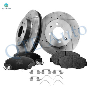 Set of 6 Front Drilled Slotted Brake Disc Rotors 262mm-Ceramic Brake Pad Kit For 1996-2005 Honda Civic